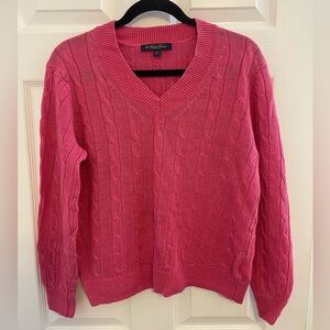 Brooks Brothers 100% linen cable knit sweater classic preppy Barbie pink luxury
